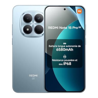 Xiaomi Redmi Note 15 Pro 5G, Smartphone 12+512 Go, Batterie Massive de 6580 mAh, IP66/IP68, Nouvel Appareil Photo 200 MP, écran AMOLED 1.5K de 6,83 Pouces, Bleu Glacier, Garantie 2 Ans