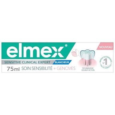 ELMEX- Dentifrice blancheur Soin Sensibilité + Gencives protège les dents sensibles-Renforce les gencives-Formule double action cliniquement prouvée -Le tube de 75mL
