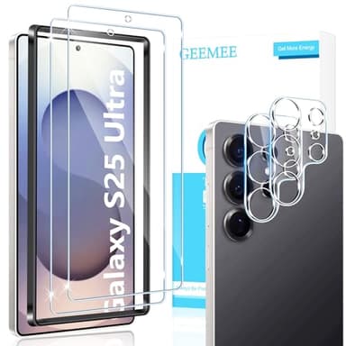 GEEMEE pour Samsung Galaxy S25 Ultra 5G Verre Trempé, Protection écran et Caméra Arrière Protecteur, 2+2 Pièces Ultra Clair 9H Crystal Protection Ecran Anti - Rayures Screen Protector