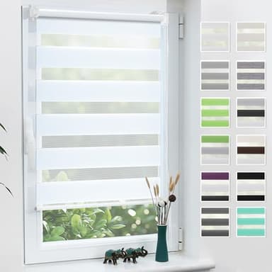 Grandekor Store Enrouleur Jour Nuit de Double Tissu, Store Jour et Nuit sans Perçage, Accessoires d'installation Inclus pour Fenêtre ou Porte, 50l x 150L cm, Blanc