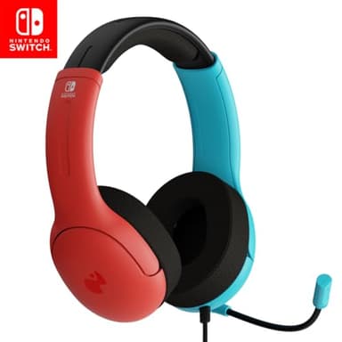 Pdp Gaming Lvl40 Stereo Casque avec Mic pour Nintendo Switch - Pc, Ipad, Mac, laptop Compatible - Noise Cancelling Microphone, Soft Compourt On Ear Headphones, 3.5 Mm Jack - Neon Bleu-Rouge