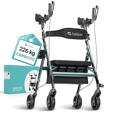 Helavo H1360 Déambulateur Debout Tout Terrain Bariatrique pour Seniors, Roues 20 cm, Hauteur Réglable, Siège Confort, Rollator Large et Robuste – Capacité 226 kg