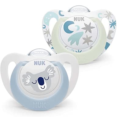 NUK Star Night & Day Tétine pour bébé | 0-6 mois | Sucettes phosphorescentes | Silicone sans BPA | Koala bleu | 2 pièces