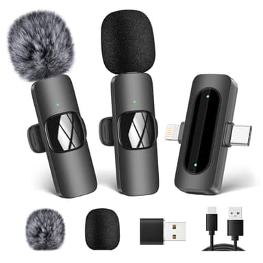 HMKCH Micro Cravate sans Fil 2 en 1 pour iPhone/Telephone Android/Ordinateur Portable, Microphone Cravate pour Enregistrement Vidéo, Vlog, TikTok, Youtube, réduction du Bruit, Micro Plug-Play