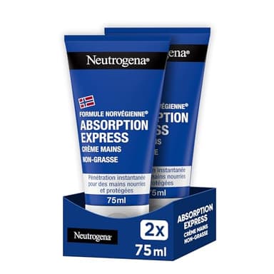 Neutrogena | Crème Mains Absorption Express Formule Norvégienne (lot de 2 tubes de 75 ml) – Crème hydratante non grasse à absorption rapide – Crème pour les mains avec pénétration instantanée
