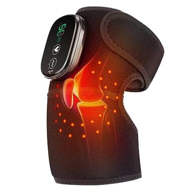 Masseur de Genoux Chauffant Avec Lumière Rouge, Genouillère Chauffante Sans Fil Avec Vibration, Batterie de Haute Capacité 5000mAh, Genouillère Chauffante pour Épaule, Coude et Genou, 1 Pack, Noir