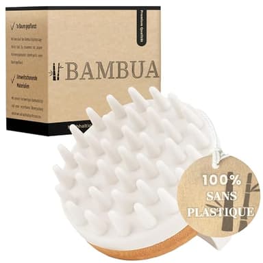 BAMBUA Brosse Massage Cuir Chevelu - Effet Anti-Pelliculaire - Pour Massage Sous la Douche - Premium Scalp Massager - Incl. E-Book 'Cuir Chevelu Sain' (Blanc)