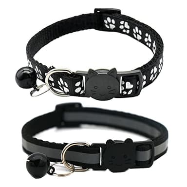 Hepplly Lot de 2 colliers pour chat à libération rapide réfléchissants pour chaton avec clochette (Noir)