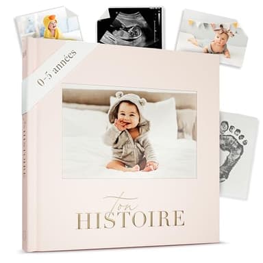 Livre de Naissance - Album Photos et Naissance - Cadeau Naissance 132 Pages et Album Photo Scrapbooking – Livre Naissance Bébé Garçons et Filles – Photos de 10 x 15 (Crème)