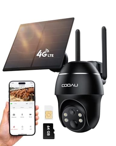 COOAU 4G LTE Camera Surveillance Extérieur sans Fil - 2K 3MP Caméra Solaire sans WiFi | Stockage local 64 Go | 360° PTZ Caméra 4G avec carte SIM | Audio bidirectionnel | Vision nocturne couleur | IP66