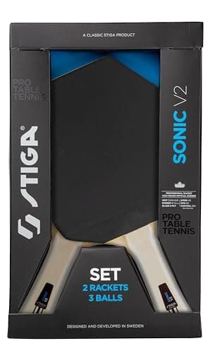 STIGA Sonic V2 Ensemble de Tennis de Table, Constitué de 2 Raquettes et de 3 Balles, Forme Cybershape, Revêtements approuvés par l'ITTF, Idéal pour Débutants, la Famille et Les Joueurs Amateurs