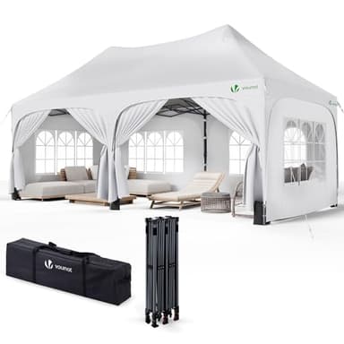 VOUNOT® Tonnelle de Jardin Extérieur 3x6m Barnum Pliant avec 6 Parois Amovibles et 6 Sacs de Sable Tente de Reception Imperméable et Anti-UV pour Camping Festival Mariage Sac de Transport Inclus Blanc