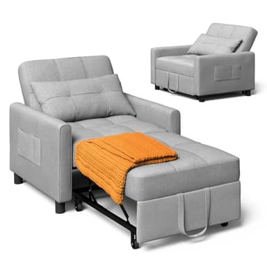Xbro Fauteuil-lit 3 en 1 Convertible 1 Place, Fauteuil-lit avec Fonction Lit, Canapé-lit Réglable avec Coussin et Sac, Fauteuil avec Fonction Lit pour Petit Appartement (Gris Clair)