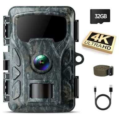 VOOPEAK Camera de Chasse 4K UHD 48MP, Caméra de Chasse Vision Nocturne avec Carte SD 32GB, Caméra Chasse Infrarouge Surveillance Exterieur Activée par Mouvement Grand Angle 120° IP66 Étanche