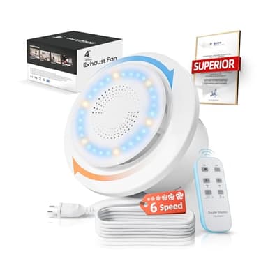 Ventilateur Extracteur d'air 100mm, 3000tr/min 220m³/h, VMC 2 Sens 6 Vitesses avec Feu d'Indication+Télécommande, Débit D'Air Puissant 2W Moteur DC Facile Installer Salle de Bain Lavoir GarageP106E2