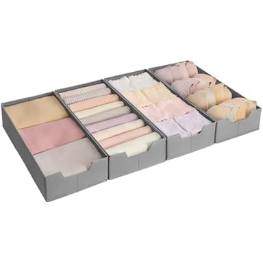 SONGMICS Lot de 4 Organiseurs de Tiroirs à Sous-vêtements, pour Commodes IKEA PAX, sans Séparateurs, Pliables, 50 x 22 x 10 cm, pour Chaussettes, Cravates, Gris Tourterelle RUS013G01