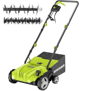 DEWINNER 1500W Scarificateur émousseur électrique, 2 en 1 Scarificateur Aérateur Électrique, 3200r/min, avec 2 Lames de Rechange Incluses, Bac Ramassage 30L, Profondeur Réglable-4 Profondeurs