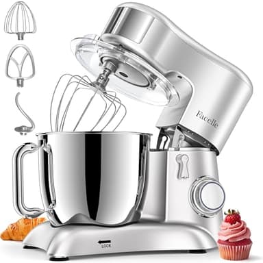 Facelle Robot Patissier, Bol 6,5L en Acier Inoxydable, 1300W Puissant, 10 Vitesses Robot Cuisine, Mixeurs, Batteurs et Robots Multifonctions