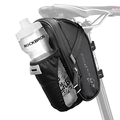 ROCKBROS Sacoche de Selle Velo VTT + Bouteille de Cyclisme 600 ML, Sac Selle de Bidon Etanche Réfléchissant Noir 1,6L Accessoir Velo Route avec Trou de Feu Arrière