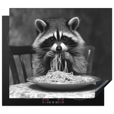 KitchenYeah© Protège Plaque Induction 60x52 cm Deco Cuisine Accessoire Pratique Protection De Vitroceramique Kitchen Gadget Raton laveur - Mignon - Pâtes - Nappe - Noir - Blanc