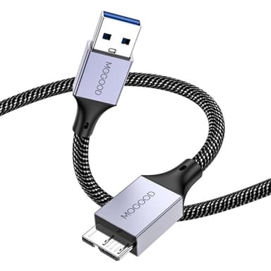 MOGOOD Câble de Disque Dur, Câble de Données Mâle Micro B vers USB, Câble USB3.0 vers Micro B, Compatible avec Disque Dur Externe Portable, WD Element, Samsung M3 1TB / Galaxy S5 / Note 3 Gris (0.5M)