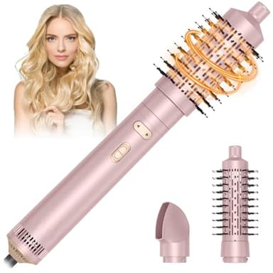 HyAdierTech Brosse Soufflante Rotative, Air Styler 800W, Seche Cheveux Ionique, Brosse Chauffante 3 en 1, Fer a Boucler 38/50mm, 2 Vitesse/2 Température, Brosse Lissante pour Lisser Sécher (rose)