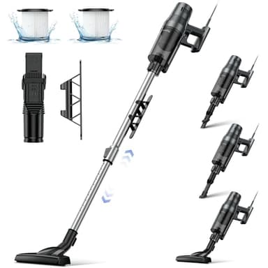 Linkifly Aspirateur Balai avec Fil A6, Aspirateur Balai Filaire Puissant 600W et 30Kpa, 3 en 1 Aspirateur Vertical Filtre HEPA, Aspirateur Balai 5m Long Câble, pour Sol Dur Tapis Poils d'animaux.