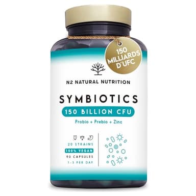 Probiotique Flore Intestinale 150 Milliards UFC, 20 Souches de Bactéries + Zinc + Inuline. Probiotiques pour la Régénération Digestive et Microbiote. 90 gélules, Végétalien. N2 Natural Nutrition