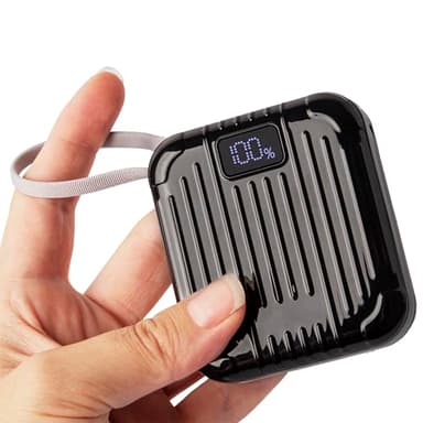 Batterie Externe Compacte 10000mAh avec Câbles Intégrés – Power Bank USB C - Micro USB – Charge Rapide, Ultra-Portable, Compatible iPhone, Samsung, Android – Batterie de Secours Voyage