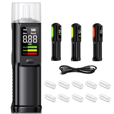 Ethylotest Electronique Homologué Alcootest Ethylometre : Professionnel Etiloteste Rechargeable Éthylomètre Haute Précision avec Affichage Numérique LCD - Portable Testeur d'alcool 10 Embouchures Noir