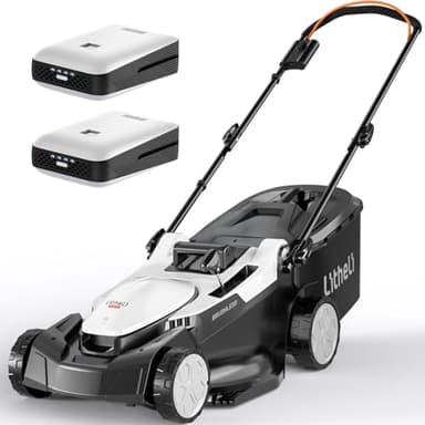 Litheli Tondeuse à Gazon sans Fil 43cm Coupe - Moteur Brushless, 2X 20V Batteries 4.0Ah, Hauteur Réglable 25-75mm, Bac 40L, pour Pelouses jusqu'à 500m² (Jardin & Petits Espaces)