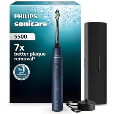 Philips Sonicare 5500 - Brosse à dents électrique sonique avec 2 modes, Alerte de pression, EasyStart, SmarTimer et BrushPacer, Bleu marine, modèle HX7113/01