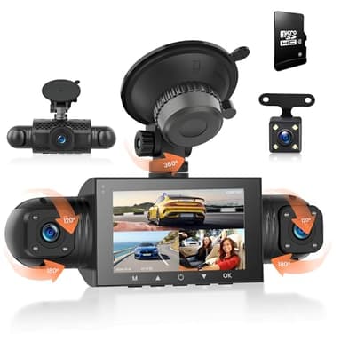 360° Dashcam Voiture, avec 4 x Caméra 1080P Avant et Arrière Gauche Droite avec Carte 64G, 3" Dash Caméra Vision Nocturne/Vidéo en Boucle/G-Sensor/Moniteur de Stationnement 24H/Aide au Stationnement