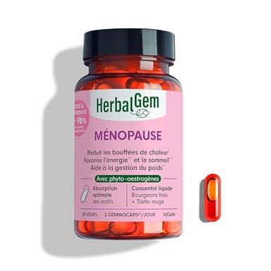 HERBALGEM - GEMMOCAPS Ménopause – Complément Sans Hormones – Réduit Bouffées de Chaleur & Favorise Sommeil et Énergie – 30 Capsules