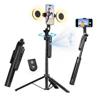 yAyusi Automatique Visage Suivi Trépied avec Lumière, sans App, 360° Rotate 180cm Support de Téléphone avec Capteur de Mouvement, Rétractable Support de Caméra pour Vlog/Vidéo/Enregistrement