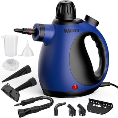 Klona Nettoyeur vapeur portable pour la maison - Nettoyeur vapeur multifonction avec 10 accessoires pour tapis, rideaux, canapés, cuisine, punaises, salle de bain et plus encore (bleu-noir)