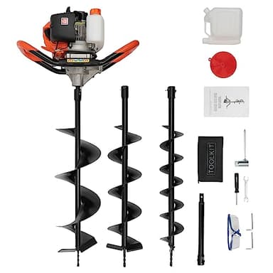 SHZICMY Tarière à essence avec 3 embouts de perçage 100/150/200 mm, 52 cm³, 2 temps, tarière à essence, poteaux, pelleteuse, puissance 1460 W, foret de jardin