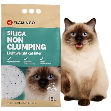 Flamingo Litière pour chat Silice Granulés de tailles intermédiaire - Medium 16L - Convient également aux chatons - Absorbe rapidement