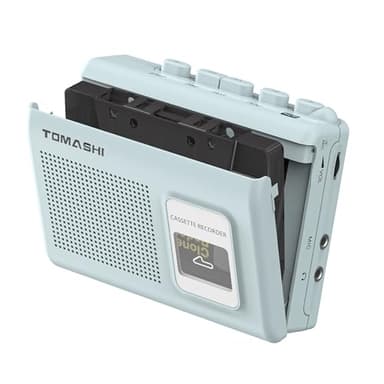 Lecteur Cassette Portable avec Haut-Parleur intégré, Microphone, Prise Casque, 11,6 x 9 x 3,5 cm (Bleu)