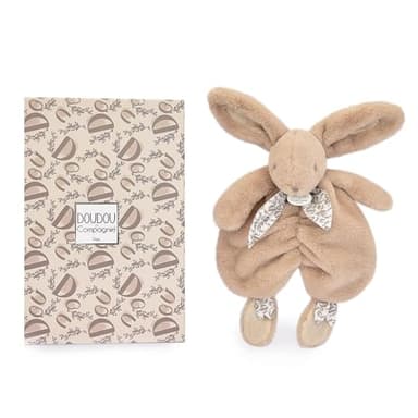 DOUDOU ET COMPAGNIE - Lapin Doudou beige sable – Peluche Ultra Douce avec Foulard Fleuri – Doudou Plat Bébé Fille dès la Naissance – Garantie Doudou Perdu – Idée Cadeau - DC4150