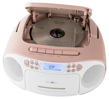 Reflexion RCR2260 Lecteur CD avec Cassette et Radio pour Alimentation Secteur et Batterie (Radio FM PLL, écran LCD, entrée AUX, Prise Casque) Blanc/Rose
