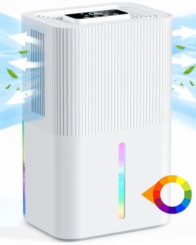 Déshumidificateurs 2,7L pour la Maison, Déshumidificateur Électrique pour Chambre, Silencieux et à Commandes Tactiles, Arrêt Automatique et 7 LED, Déshumidificateur Maison, Chambre, Moisissures, Bain