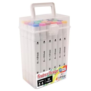 MAIN D'ARTISTE - 24 Marqueurs à Alcool Double Pointe - Loisir Créatif - 030796 - Feutres - Multicolore - Couleurs - Activités Manuelles - Art - Adultes - Enfants - Marker