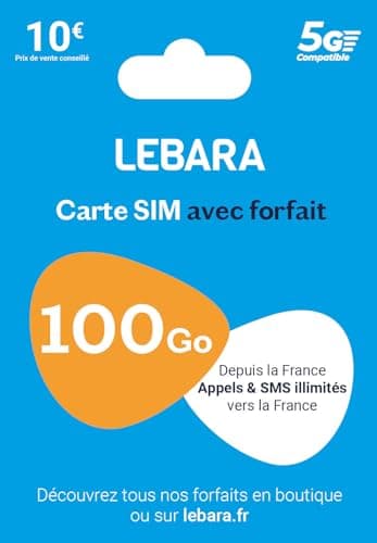 Lebara SIM - appels et SMS illimités France + 100Go en 5G - prête à l'emploi