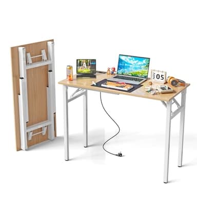 HaodaCulture Bureau Pliable, Bureau Pliant pour Petit Espace, avec 2 Prise de Charge USB et 2 Prise, Bureaux d'ordinateur Pliant, Table Pliante, pour Télétravail, Gaming 100x50x76 cm