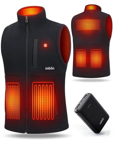 UNBON Veste Chauffante Homme, Gilet Chauffant Homme avec Batterie USB 10000mAh Électrique, Veste Polaire Chauffante avec 3 Températures 6 Zones de Chauffage sans Manche pour Moto Chasse, Noir, M