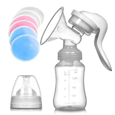 Tire Lait Manuel + 6 coussinets d'allaitement réutilisables - Tire Lait Facile À Utiliser - Design Sympa et Ergonomique (150mL) - Sans BPA