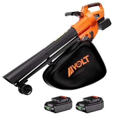 AIVOLT Souffleur de Feuilles sans Fil 3 en 1 Aspirateur Broyeur de Feuilles Mortes avec 2 x 20V 2Ah Batterie, Bandoulière, Sac de 40L et 2 Chargeurs pour Jardin Extérieur