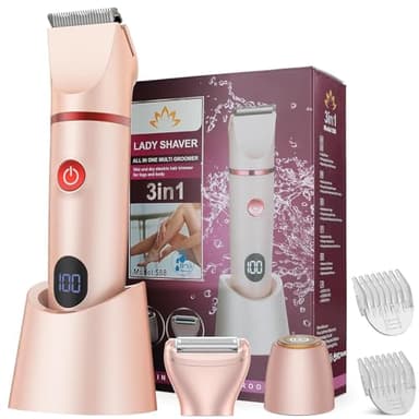 XkuiHF 3 in 1 Rasoir Electrique Femme, Tondeuse Intime, IPX7 Étanche Rasoir Femme, utilisation humide et sèche pour le visage, les aisselles, les jambes (Rose)
