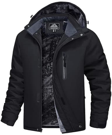 MAGCOMSEN Vestes imperméables pour hommes Veste de ski épaisse et chaude pour l'extérieur Manteau d'hiver à capuche Multi Zip Pocket Noir, XL